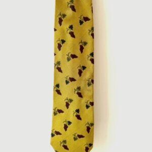 Bottega Veneta Silk Neck Tie in Mustard Yellow Grape Vine Print (3.75" Width)